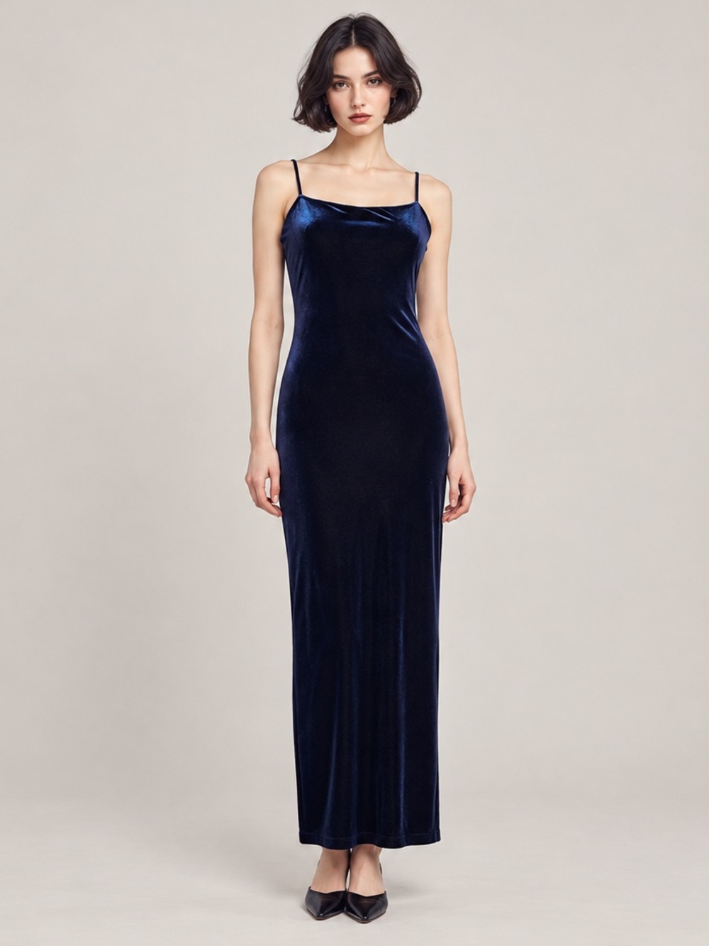 Vintage Navy Velvet Dark Blue Romantic Whimsigoth Long Maxi Slip Dress Large